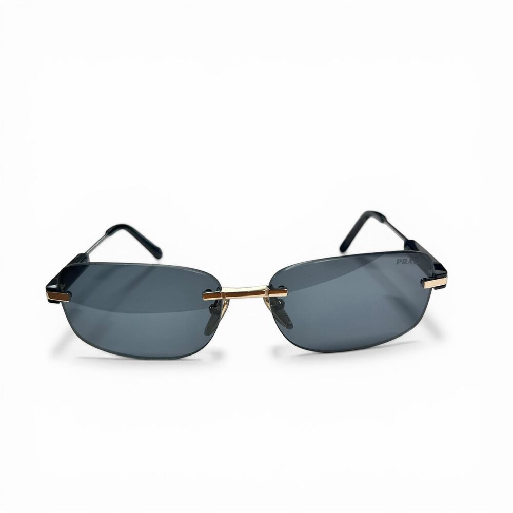 Prada SPR 68Z Unisex Rimless Rectangle Sunglasses Pale Gold & Grey Gradient - Picture 2 of 11